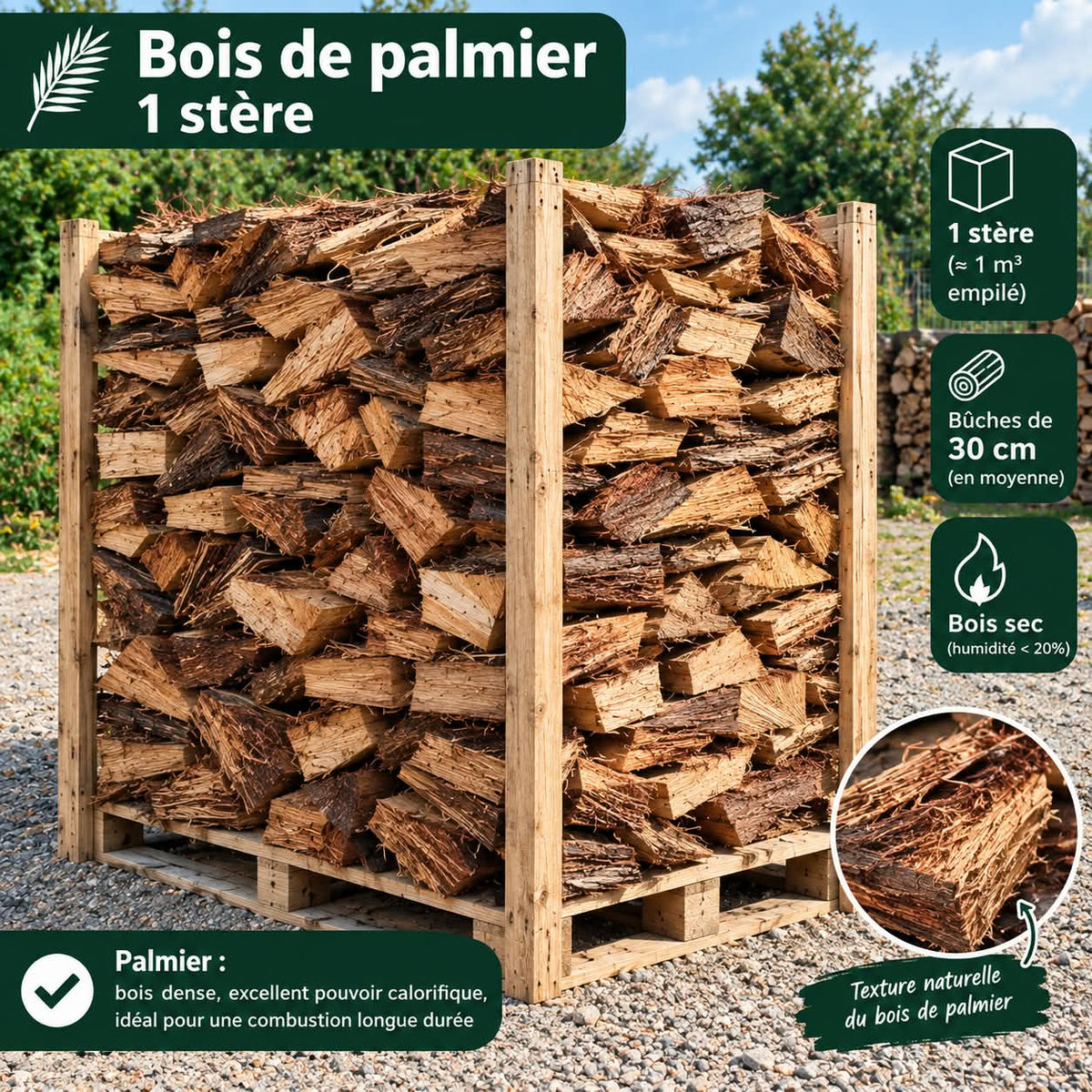 Bois de chauffage palmier